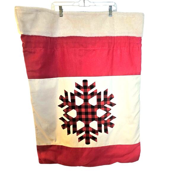 X-Large Christmas Red & Black Buffalo Plaid Snowflake Toy Bag with Drawstring - Picture 2 of 7